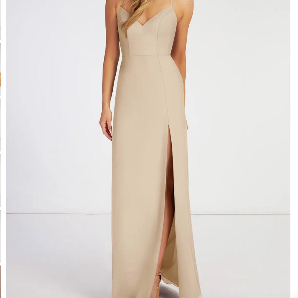 AZAZIE MANILA - Bridesmaid Dress - Fitted V-Neck Chiffon Long Dress Champagne